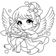 A beautiful little angel, Angel cherub, wings, love arrow, coloring pages 