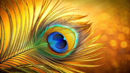 Obraz premium Peacock feather with vivid gold and blue hues , vibrant, iridescent, elegant, exotic, bird, feather, colorful, pattern