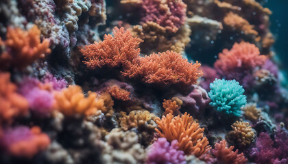 Closeup of Colorful Coral Reef Formations in Underwater Environment