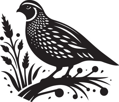 recommend clip art: quail bird black silhouette vector, silhouette vector art illustration