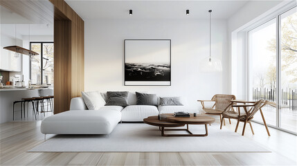 Living room with white wall and modern furniture 