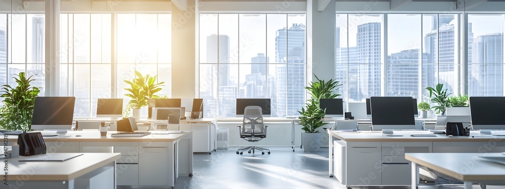 Poster bright and efficient office space for productive work sessions