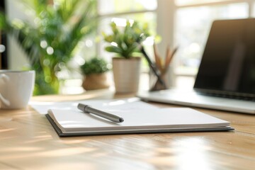 Fototapeta premium A notebook and laptop sit side by side on a desk, ideal for studying or working