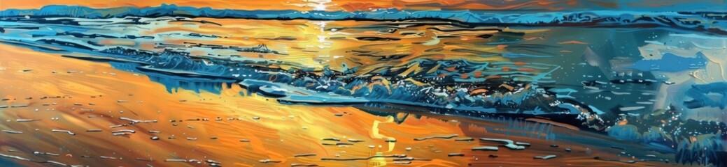 Abstract Landscape with Golden Hues and Blue Reflections