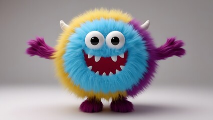 Fototapeta premium Cartoon cute 3D fluffy monster.