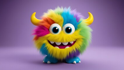 Naklejka premium Cartoon cute 3D fluffy monster.