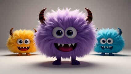 Obraz premium Cartoon cute 3D fluffy monster.
