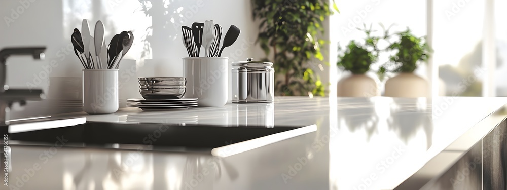 Aufkleber clean minimalist kitchen countertop with ample space for text or product display