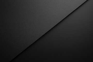 Diagonal split of black textured surfaces. Minimalist dark background design.