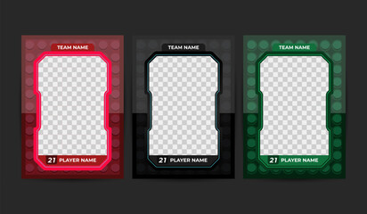 Basic frame designs for sports game card templates. Vector illustration on a black background