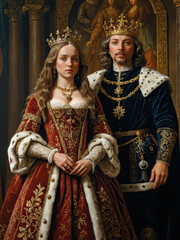 Obraz premium Renaissance-style portrait of a king and his queen, Generative AI