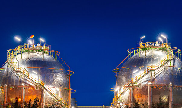 chemical storage tank in sphere tank storage of propane butane LPD gasoline and others refinery product for technology business and energy fuel for chemical petrochemical petroleum plant industry