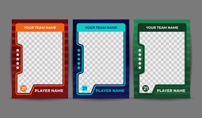 Simple set of frames for creating sports card templates used in games. Vector illustration on a gray background