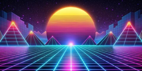 Vintage retro 80s aesthetic with bright neon colors and geometric shapes, 1983, retro, 80s, vintage, neon, colors, geometric