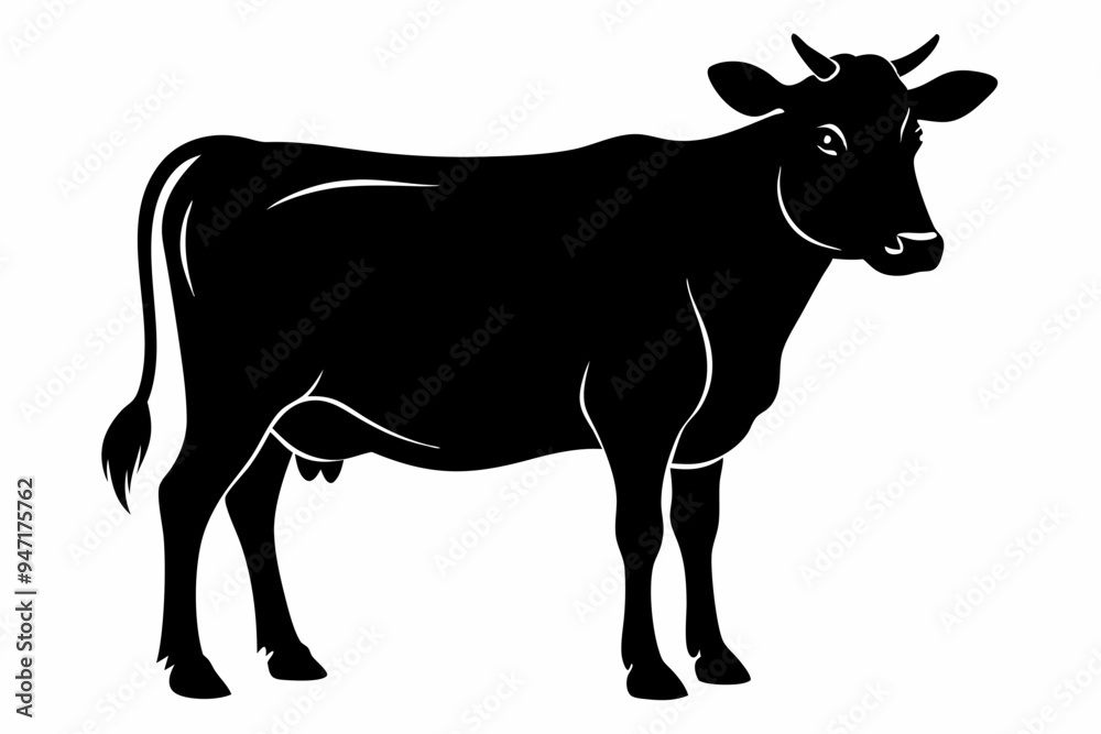 Sticker cow silhouette, cow vector illustration, bull, cow icon	
