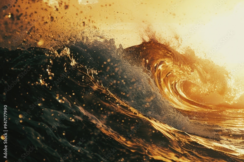 Poster a large wave crashing on the surface of calm ocean waters
