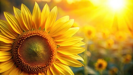 Obraz premium Close-up of a radiant sunflower in sunlight with vibrant yellow petals and intricate texture, Sunflower, glowing, warm, sunlight