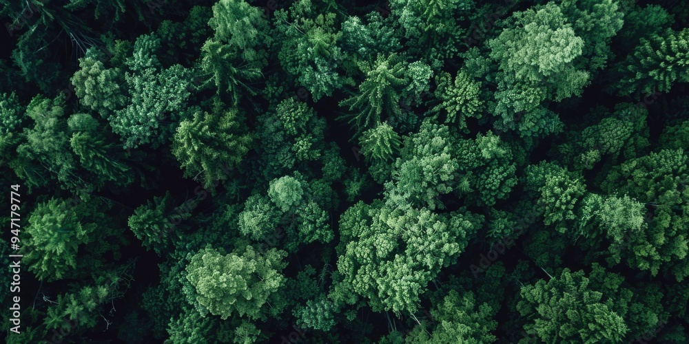 Poster aerial view of a lush green forest with trees and foliage