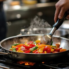Saut&Atilde;&copy;ing vegetables in a professional kitchen