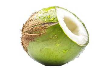 green coconut with water drop isolated on transparent png