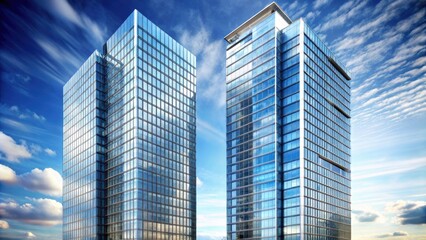 Fototapeta premium Two modern tall buildings standing side by side with glass facades