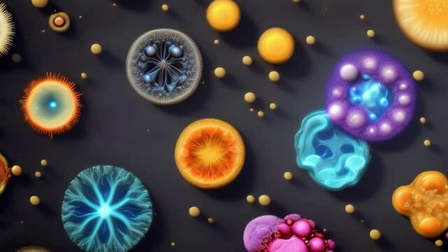 Microbes pathogen cell with different types of bacteria and virus isolated on background
