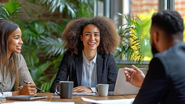 The headhunters' team is going through the interview process with each job contender, going over their resumes.