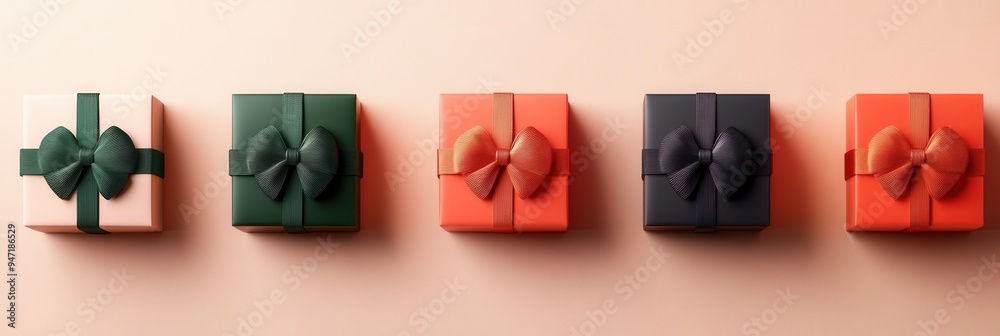 Aufkleber a collection of minimalist christmas gift boxes in various geometric shapes showcases bright ribbons