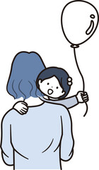 風船を持った娘を抱っこしている女性のイラスト素材