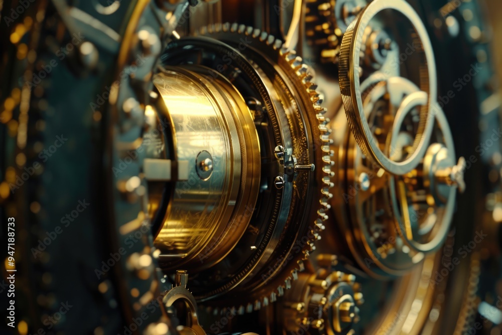 Poster Close-up view of intricate clock mechanism with visible gears