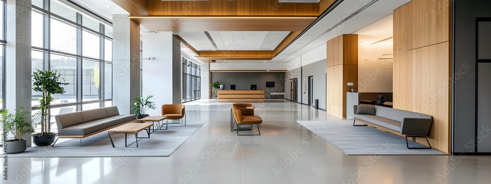 Aufkleber sleek and sophisticated corporate office lobby with ample open space