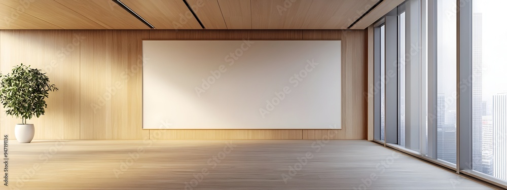 Aufkleber spacious modern office interior with large empty wall for customization