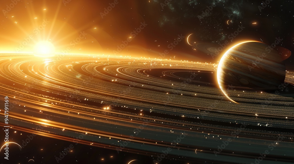 Poster solar system with rings, the solar system featuring planets with rings, like saturn and uranus, thei