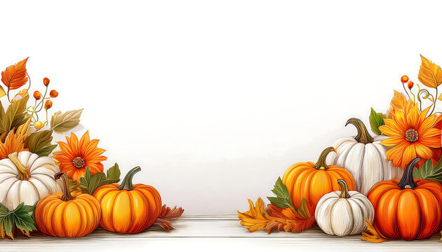 Autumn harvest with pumpkins. thanksgiving day background.