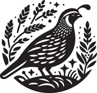 recommend clip art: quail bird black silhouette vector, silhouette vector art illustration