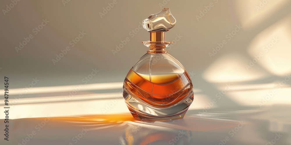 Poster A perfume bottle sits on a table with a simple background