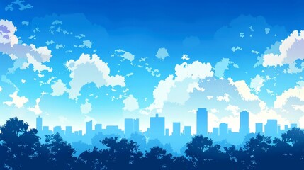 Fototapeta premium City Skyline with Blue Sky and White Clouds