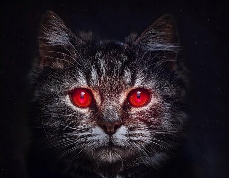 Portrait of a cat with a red eyes in halloween