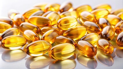 High-quality fish oil capsules isolated on background for omega-3 supplements, fish oil, capsules, health, wellness