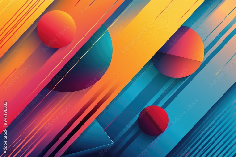 Poster A vibrant, swirling design featuring circular shapes and intersecting lines on a bright, multicolored background
