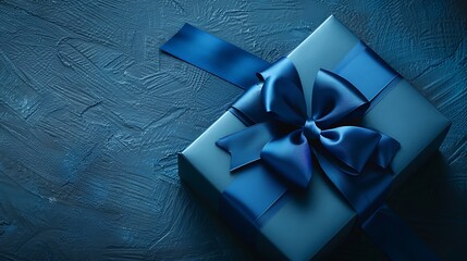 Elegant blue gift box with a ribbon, perfect for celebrations.