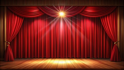 Fototapeta premium Theater stage with vibrant red curtains and a show spotlight , theater, stage, red curtains, show