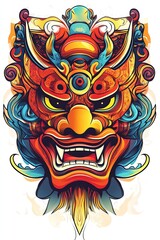 Fototapeta premium Colorful Japanese Oni Mask Illustration