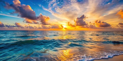 Fototapeta premium Tranquil sunset over the Afro-Caribbean sea with gentle waves , Afro-Caribbean, sunset, serene, maritime, waves, ocean