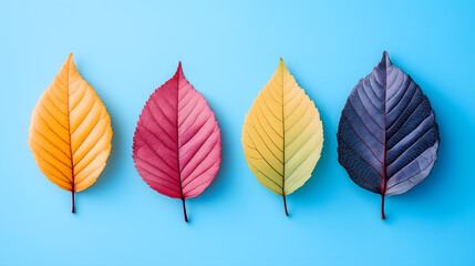 Fototapeta premium Colored Leaves on Blue Background