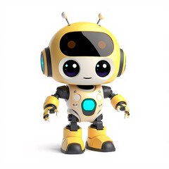 Happy robot. 3d ai character, chat bot mascot isolated on white background, GPT chatbot icon. Artificial intelligence, trendy technology, support service, funny automaton computer 