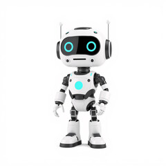 Happy robot. 3d ai character, chat bot mascot isolated on white background, GPT chatbot icon. Artificial intelligence, trendy technology, support service, funny automaton computer 