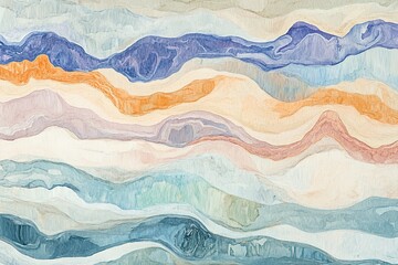 Abstract Watercolor Painting of Blue  Orange  and Pink Waves