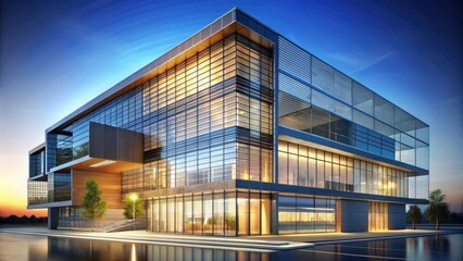 Fototapeta premium Elevation architectural projection of modern building with abstract shapes , architecture, design, futuristic