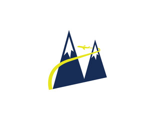 travel logo modern, airplane and mountain
